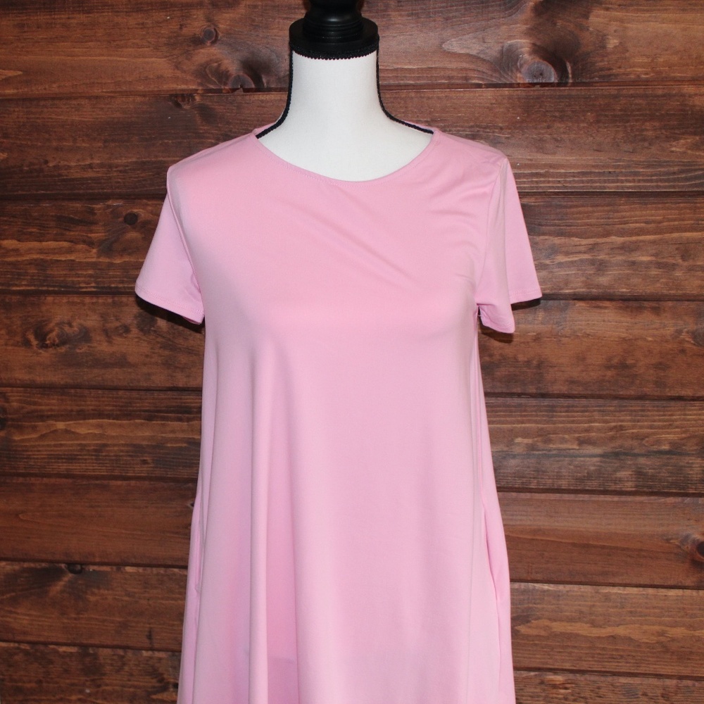 Women's Solid Short Sleeve Tunic Top Baby Pink